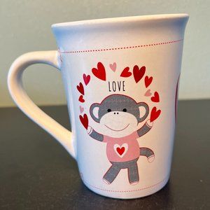 ROYAL NORFOLK Retro Sock Monkey Toy Juggling Hearts Mug  ~  LOVE ~ Hearts